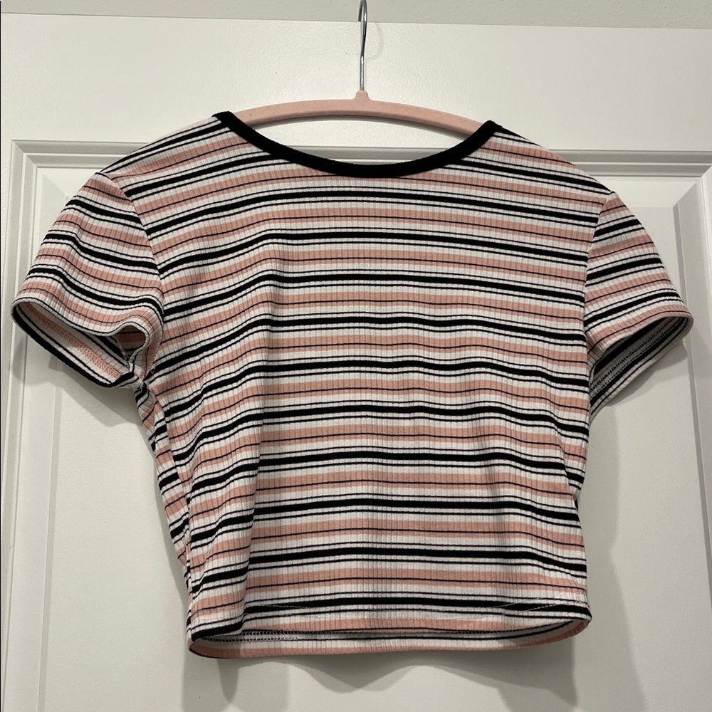 Striped Pink and Black Crop Top